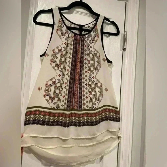 Daniel Rainn Flowy Layered Earth Tone Aztec Print Sleeveles Blouse Button Size S - Picture 1 of 14